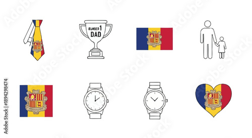 Andorra flag tie trophy number 1 dad heart watches