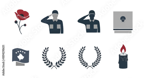 Remembrance Day Symbols Poppies Soldiers Flags Candles poppy salute Kosovo