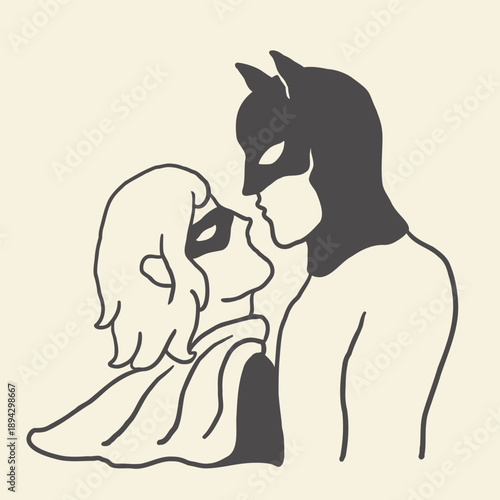 super hero couple in hand drawn style in vector. Elements for decoration design mail posts postcards poster print invitation