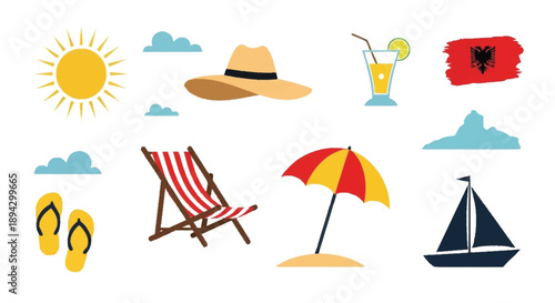 Beach vacation with Albanian flag clouds