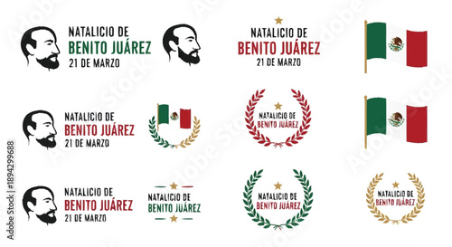 Benito Juarez Birthdate and Symbols Mexican flag laurel wreath stars portrait