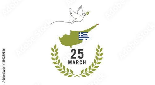 Greek independence day with dove and laurel wreath greek flag march 25 cyprus