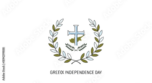 Greek Independence Day with cross and laurel wreath Greece