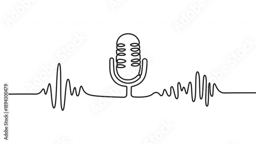 Animated Continuous Single Line Microphone and Headphones Podcast Concept Line Art Animation
