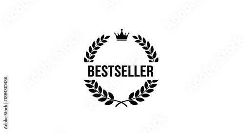 Bestseller Laurel Wreath Crowned Badge Design Isolated on White Background