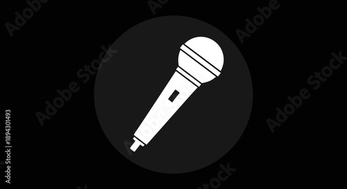 Dynamic Handheld Microphone Live Performance Icon Isolated on Black Background