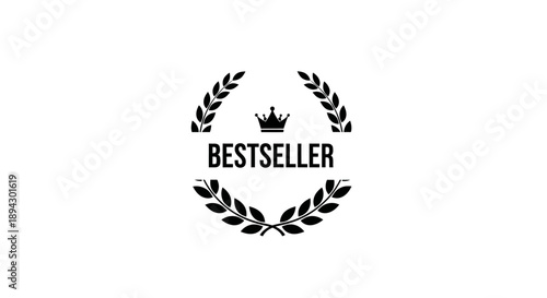 Bestseller Laurel Wreath Icon, Classic Symbol of Achievement and Success on Isolated White Background
