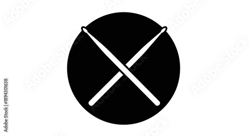 Crossed Drumsticks in Circle Icon, Musical Instrument Symbol on Isolated White Background