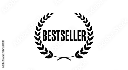 Bestseller Laurel Wreath Icon with Text, Symbol of Achievement and Success on Isolated White Background
