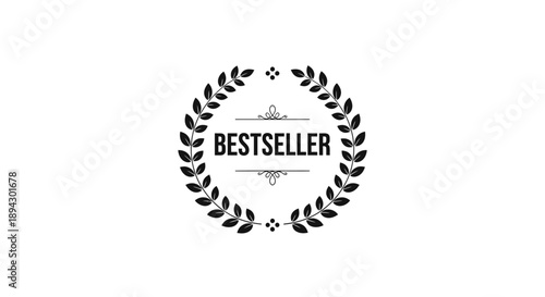 Bestseller Laurel Wreath Badge, Classic Achievement Emblem on Isolated White Background