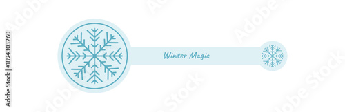 Blue snow flake sticker label with winter line style. Cool seal element for box lid and christmas decoration. Blue illustration adds seasonal touch, ideal as label for festive packaging or product