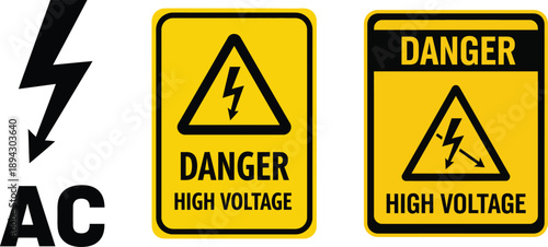 Warning signs for high voltage electricity with ac current