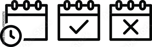 Three calendar icons representing scheduling confirmation and cancellation
