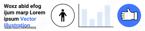 Data analysis, social feedback, performance metrics, user engagement, business growth, digital marketing. Bar chart, thumbs-up human icon. Social feedback and performance metrics concept