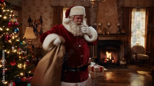Wallpaper Mural Santa Claus with Sack of Gifts by Fireplace Torontodigital.ca