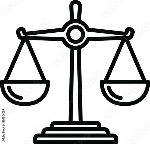 A simple line drawing of a balance scale with two empty bowls on either side