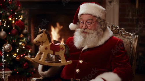 Wallpaper Mural Santa Claus Opening Gift in Festive Living Room Torontodigital.ca