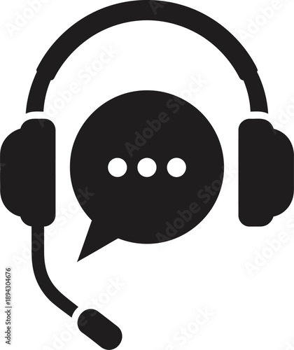 Customer service support hotline headset icon with chat bubble
