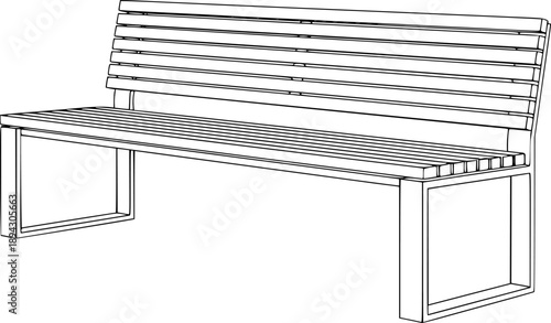 Empty park bench silhouette for urban furniture and public relaxation resting area – Black and White Vector Illustration