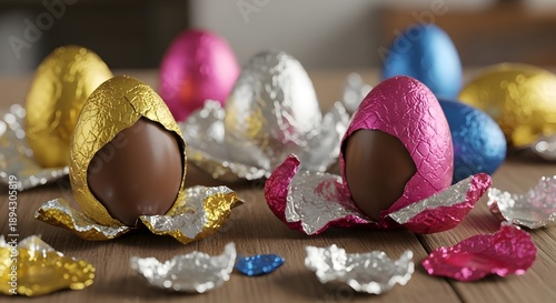 Wallpaper Mural Chocolate Easter eggs partially unwrapped, inviting composition Torontodigital.ca