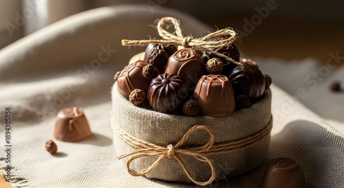 Wallpaper Mural Rustic Easter chocolate arrangement on linen fabric, natural light Torontodigital.ca