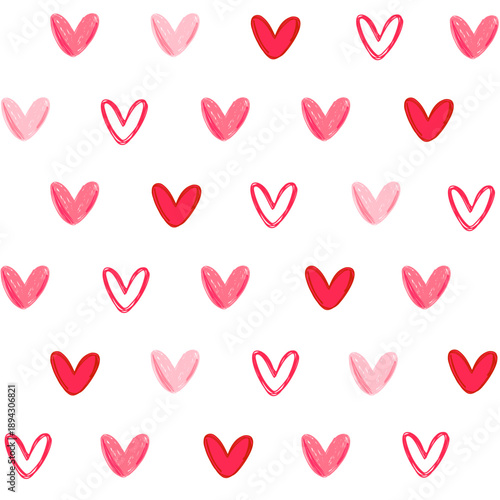 Doodle hearts seamless vector pattern. Hand drawn hearts and dots girly print