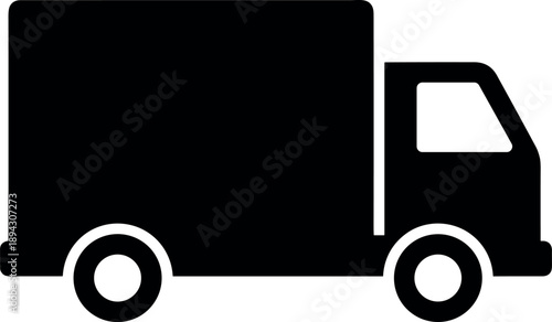 Delivery truck vector silhouette black and white Cricut design, transport shipping icon