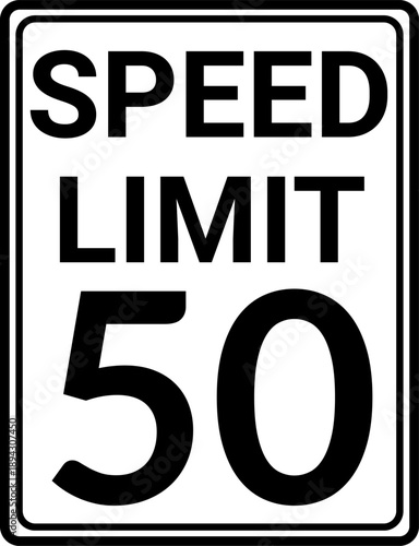 Rectangular Speed Limit 50 Traffic Sign Vector