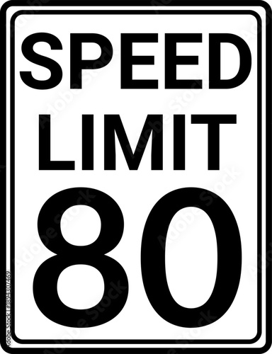 Rectangular Speed Limit 80 Traffic Sign Vector