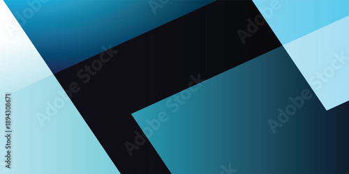 Abstract Geometric Composition – Layered Blue, Black, and White Rectangles and Polygons with Gradient Depth. A visually striking abstract design composed of overlapping rectangles and parallelograms