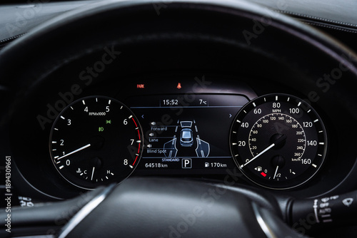 Car Instrument Cluster with Digital Driver Assistance Display