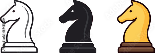 Three identical chess knights aligned side by side present a clear idea of business strategy through deliberate planning and