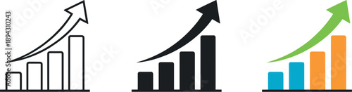 Three identical upward arrow charts symbolize business development and progress through increasing direction and momentum in a