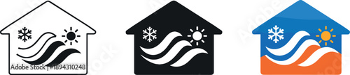 Indoor comfort concept represented by a home climate control symbol combining a house outline with balanced temperature waves