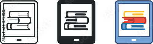 Digital Bookshelf Symbols. Knowledge access concept shown by a digital bookshelf symbol with stacked rectangles and a subtle