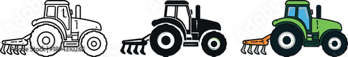 Farm productivity concept illustrated by a modern tractor symbol with large wheels and attached implement clearly visible and