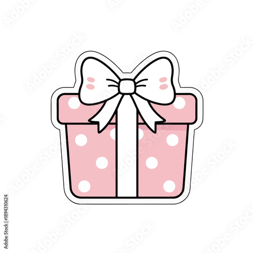 Pink gift box with polka dots and bow for Valentine's Day  