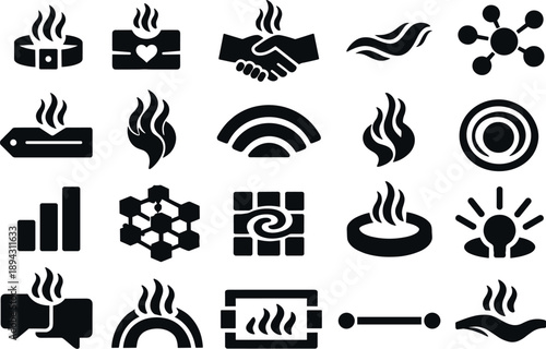 Futuristic Communication Icons. Solid style vector icons of futuristic communication: expressive aroma band, aromatic status tile,