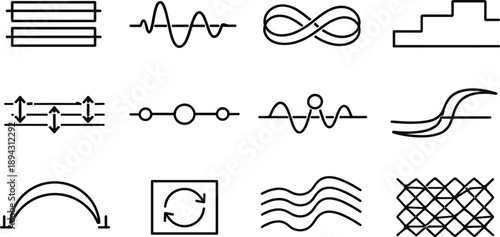 Line style vector icons of encoding smell data: interval band, signal line, loop stripe, timing contour, sync line, timing node,