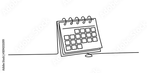 A single continuous line art drawing of a desk calendar representing time management and scheduling