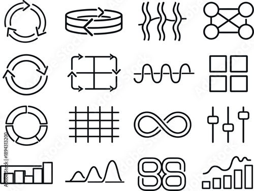 Line style vector icons of calendar schedule planner weekly planning: feedback ring, cycle band, rhythm band, propagation band,