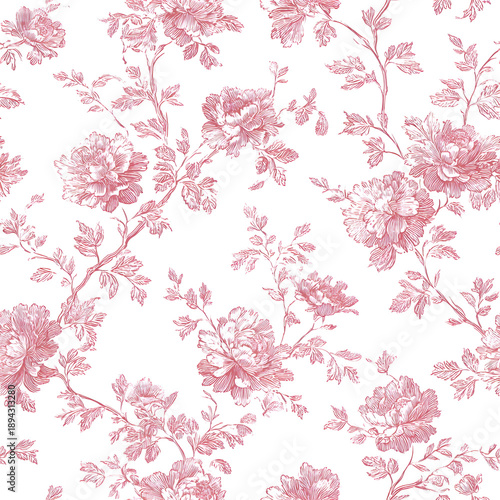 floral pink french toile pattern