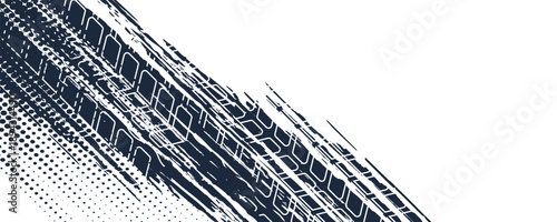 Auto tire tread grunge element. Car and motorcycle tire pattern, wheel tyre tread track. Black tyre print.