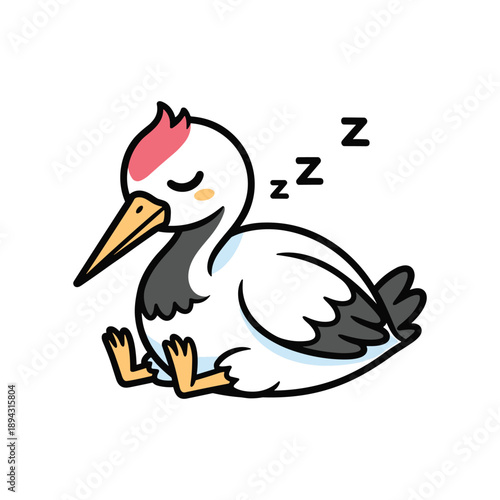 Cute cartoon pelican sleeping peacefully with dreamy zzz bubbles illustration
