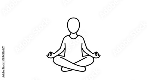 Minimalist Line Drawing of a Person in a Yoga Meditation Pose Representing Wellness Mental Health and Inner Peace Against a Clean White Background