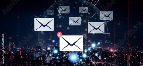An email inbox with a new message notification alert. A concept of digital communication, correspondence, and unread electronic mail. Motif