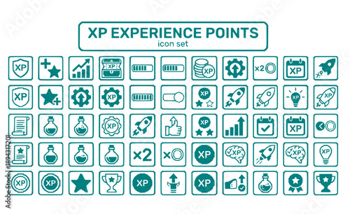XP Experience Points Gain Rewards Level Progress Bar Skill Boost Multiplier Progression Leveling System Vector Icon Set - Experience System
