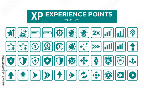 XP Experience Points Gain Rewards Level Progress Bar Skill Boost Multiplier Progression Leveling System Vector Icon Set - Experience System