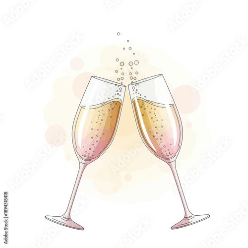 Champagne Toast with Bubbles and Soft Background
