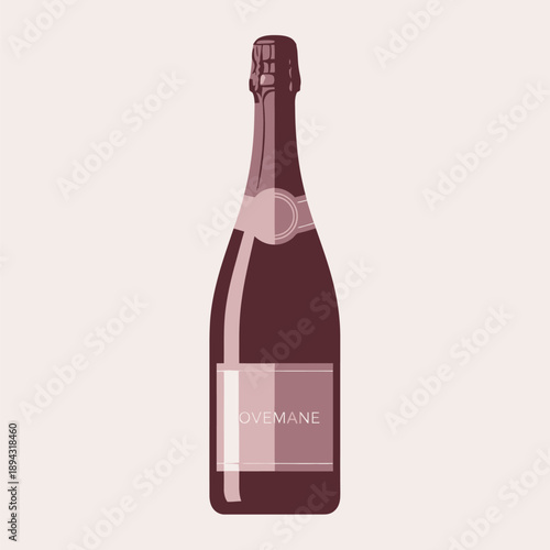 Elegant Wine Bottle with Label, Minimalist Illustration